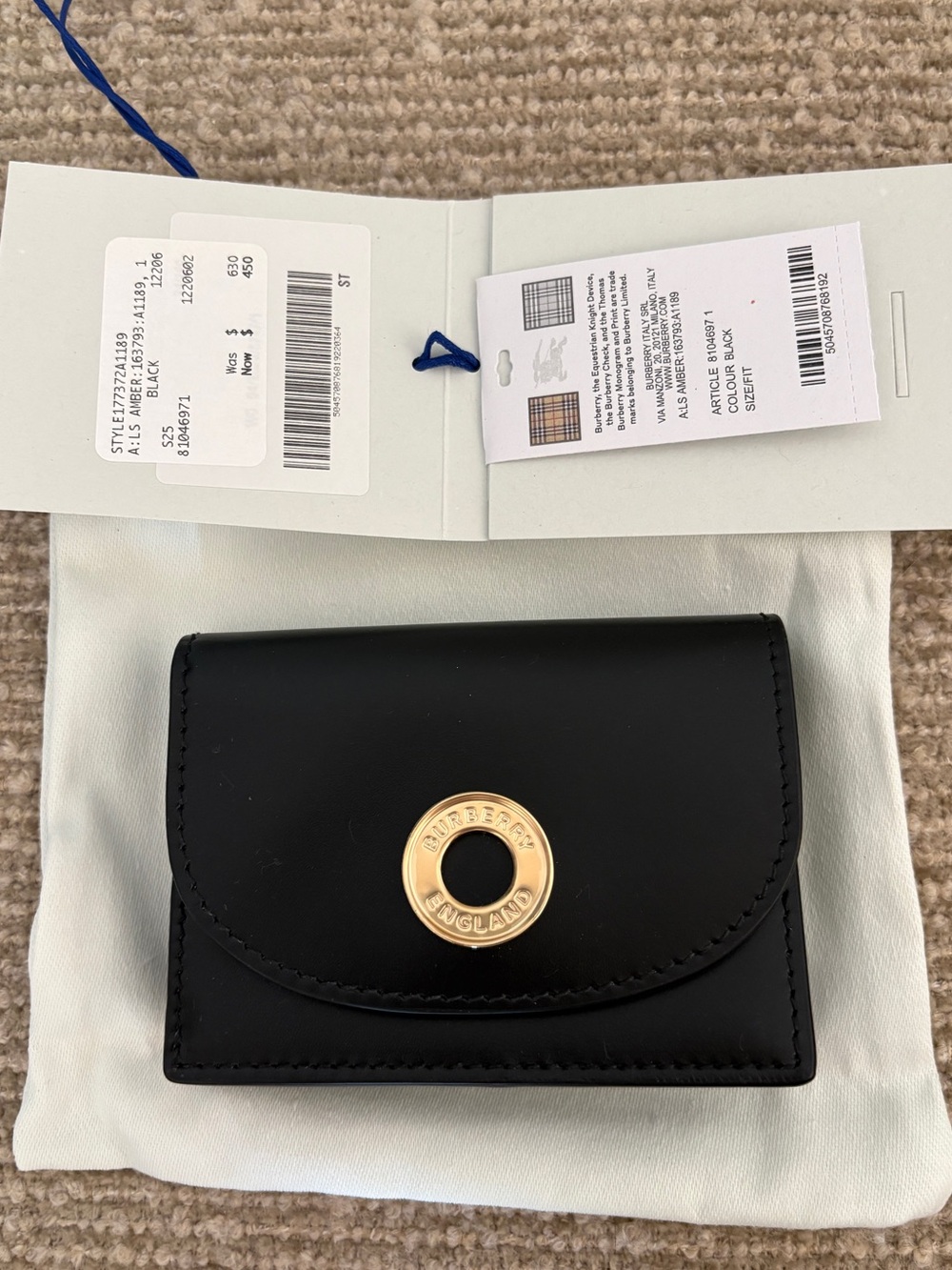 Burberry Black Leather Small Wallet with Gold Accent